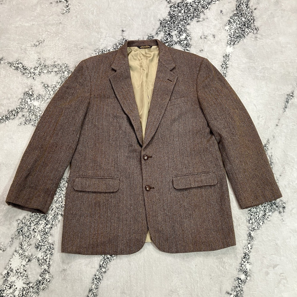 Brooks Brothers Men's 48L Brown Herringbone 100% Wool Blazer Sport Coat Vintage